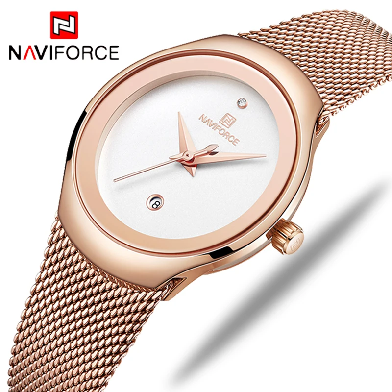NAVIFORCE, женские часы, модное платье, кварцевые женские часы из нержавеющей стали, водонепроницаемые наручные часы, простые женские часы, Relogio Feminino