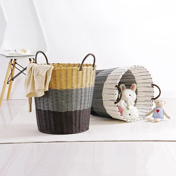 

1PC Plastic Rattan Laundry Storage Basket Kids Toys Organizer Large Washing Dirty Clothes Basket Home Sundries Storage Barrel