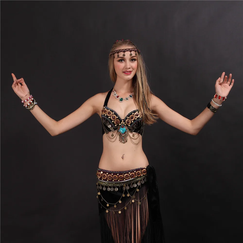 New Belly Dance Costume 2Pcs Set of Tribal Bra&Belt 34B 36B 38B 6 Colors 