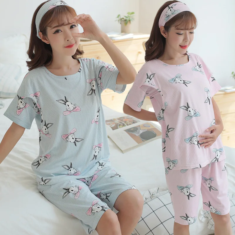 

Pregnant Women Confinement Clothing 0536-10 # Japanese Korean Hoodie WOMEN'S Short Sleeve Shirt Summer Nursing Pregnant Women Pa