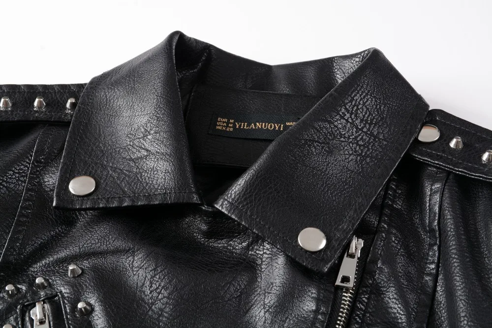 2020 New Women Autumn Winter Faux Soft Leather Jackets Coats Lady Black PU Rivet Zipper Epaulet 3D print Motorcycle Streetwear