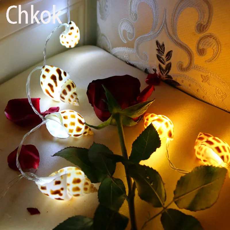Chkok 10 Lights LED Conch Garland String Christmas Fairy Tale Holiday Party INDOOR Decorative | Лампы и освещение
