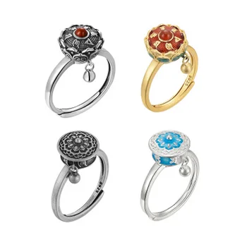 

New TaiyinRetro Style Revolving Jingjing Tube Transfer Six Words Truth Rotating Couple Ring Adjustable Jewelry for Men and Women