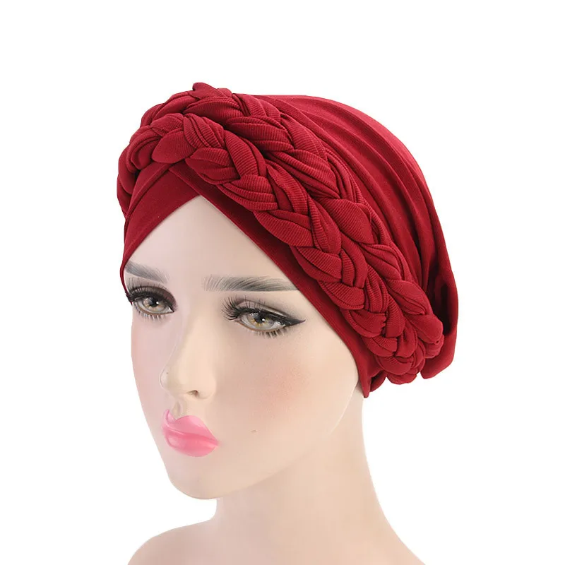 Helisopus, модный стиль, женские мусульманские галстуки, плетеные волосы, тюрбан, шарф, Галстуки для волос, шапка, головные уборы для женщин, шапка, аксессуары для волос - Цвет: Бордовый