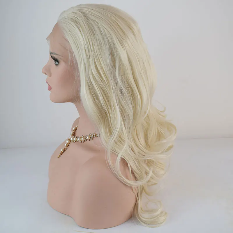 BM белый свободная волна синтетический 13*3 парик фронта шнурка Glueless термостойкие волокна естественная линия волос средний пробор для женщин парики