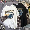 Buy Black Top Shirts Tees Women Oversized Graphic Long-Sleeve Plaid Leisure White Fashion 4000106238763