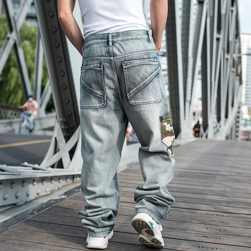 2021 Loose Jeans Men Denim Pants Baggy Straight Camouflage Pocket 