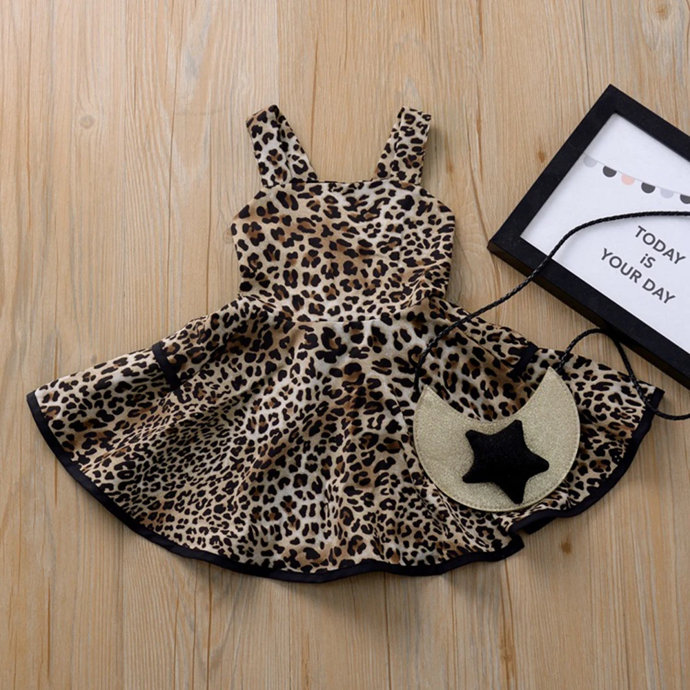 LOOZYKIT Baby Girls Leopard Ruffle Dress Clothes Fashion Summer Print Sleeveless Party Sundress Outfits Backless Stretch Vestido