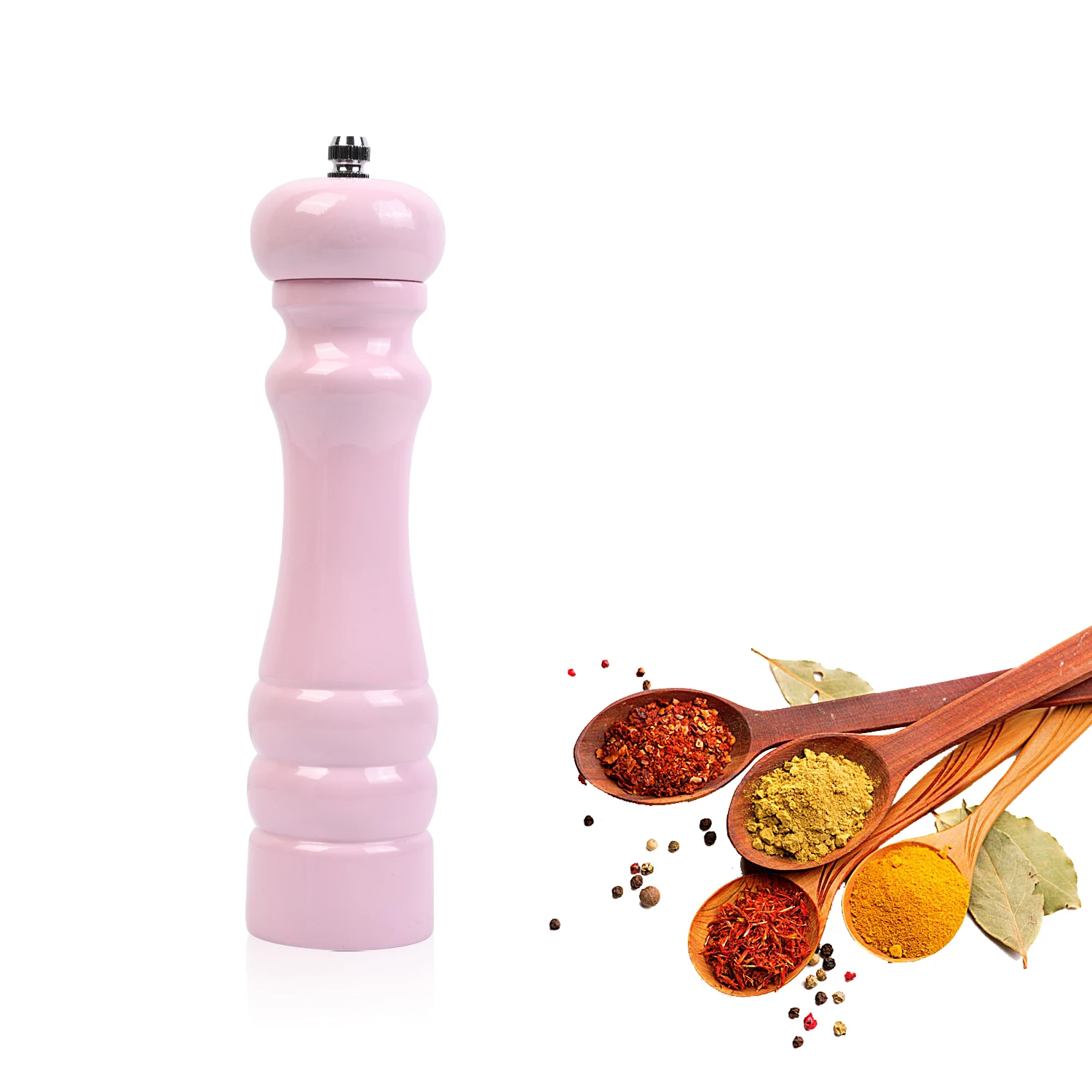 Manual Rubber wood PU Pink salt and pepper grinder with ceramic grinder core Refillable Manual Spr Wood, Spray Light pink Color