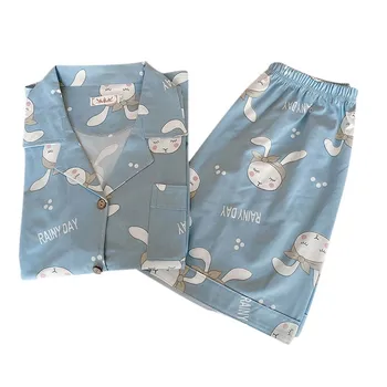 

Silk Pajamas For Women Button Summer Sleepwear Printed Lovely Home Clothes Female Turndown Collar Short Sleeve Loose Pyjamas New