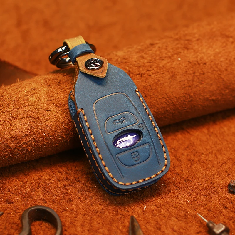 EASYANT leather retro car key for Subaru XV Forester Outback Legacy remote control case Crazy Horse