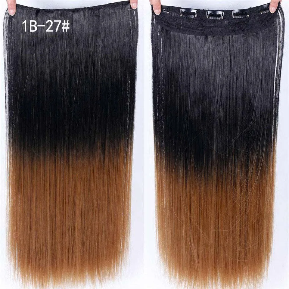 Allaosify, длинные заколки для наращивания, синтетические натуральные волосы, волна воды, блонд, черный, 24 дюйма, для женщин, шиньоны, Омбре, заколки - Цвет: 1B-27