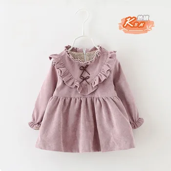 

children dress vestidos Girls' Korean spring solid dresses V-shape children's dress girl's vestido clothes