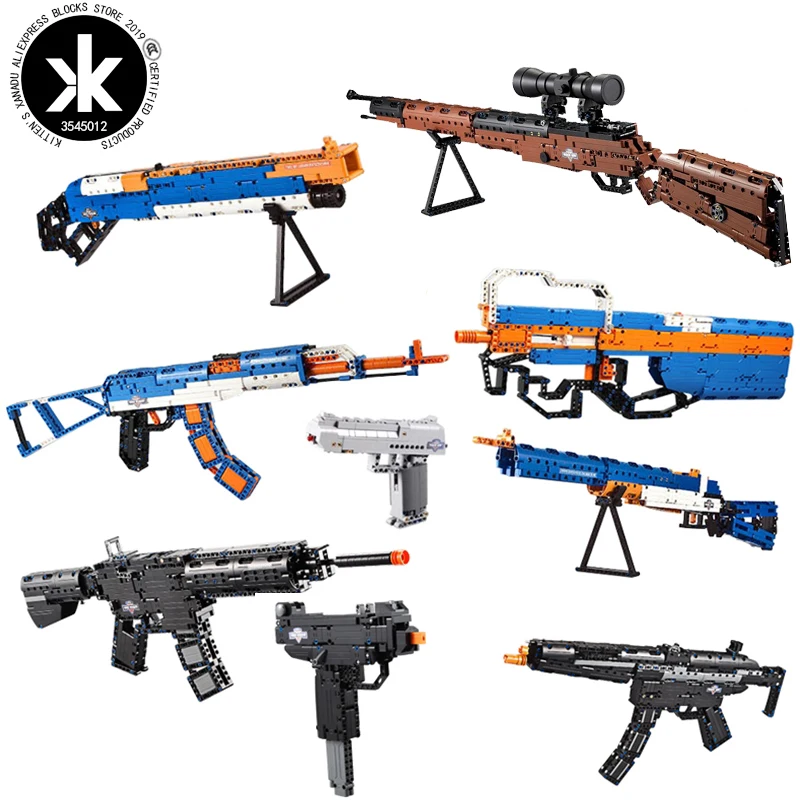 Модель оружия PUBG модель MOC 2 серии Swat AWM 98k AK47 M4A1 UZI P90 наборы строительных блоков