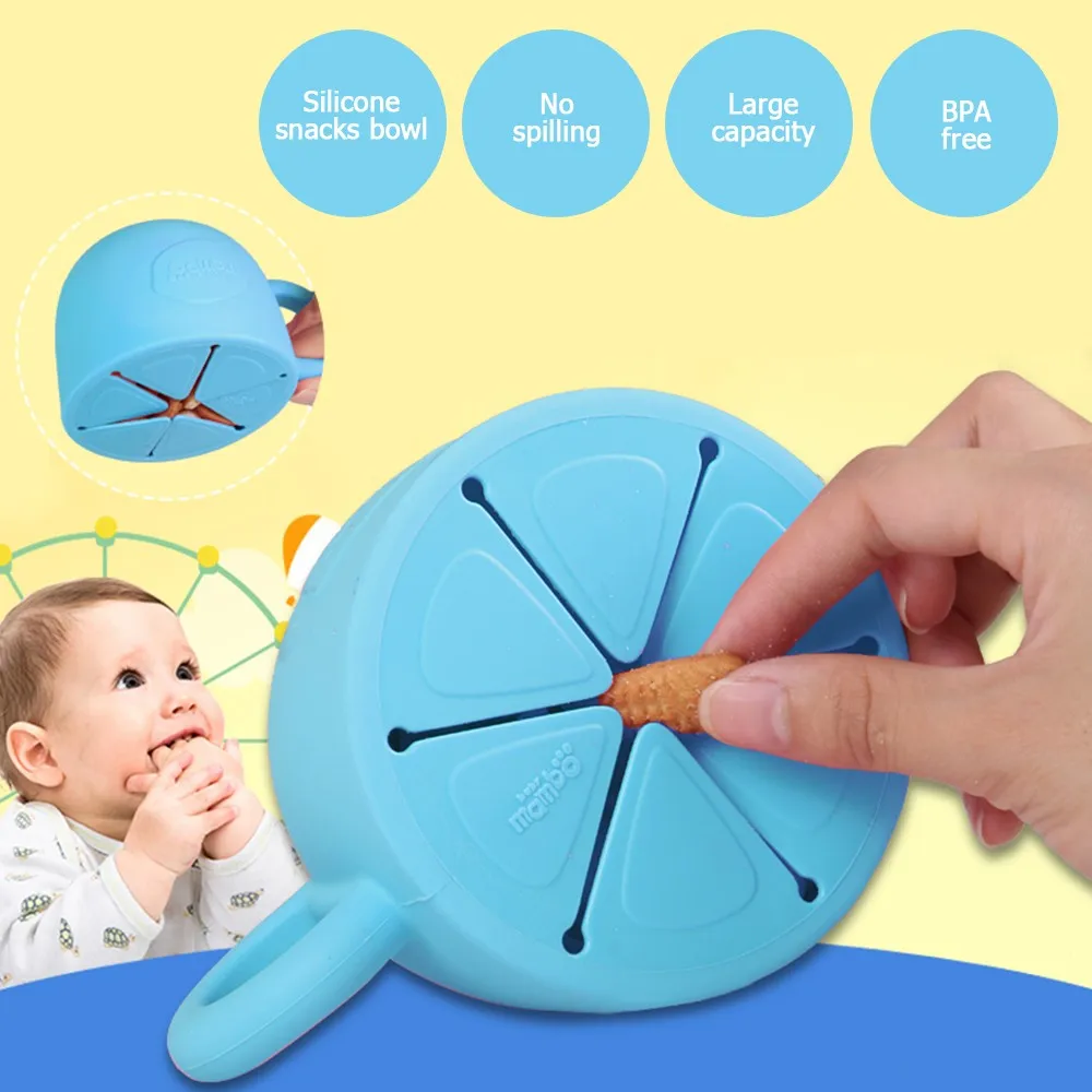 Baby Infant Snack Bowl Silicone Cup Kid Feeding Food Bowl Handle No