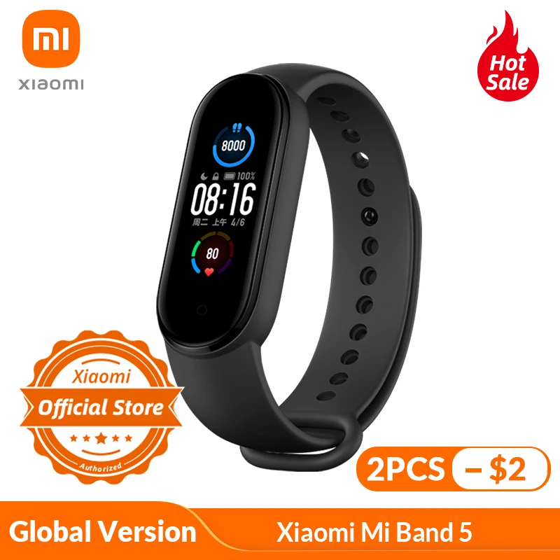 Xiaomi-pulsera inteligente Mi Band 5, accesorio deportivo resistente al agua con Pantalla AMOLED de 5 colores y Bluetooth