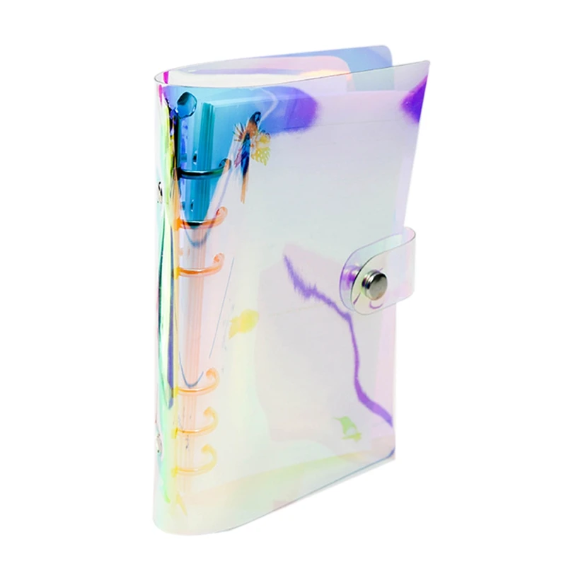 

Pvc Rainbow Transparent Notebook Diary Cover Glitter Loose Leaf Note Book Planner Clip Office Supplies