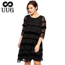 UUG 4xl 5XL 6XL размера плюс Vestido женское Повседневное платье трапециевидной формы большого размера черные платья 3XL бархатная Женская одежда с коротким рукавом