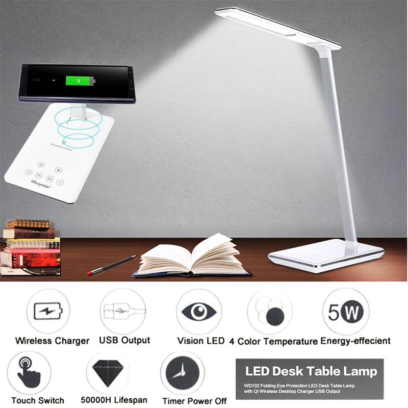 

QI Wireless Charger Adjustable Portable Smart Book Lamp LED Booklight Reading Light Flashlight Study Home Decor Torch Eye-Care