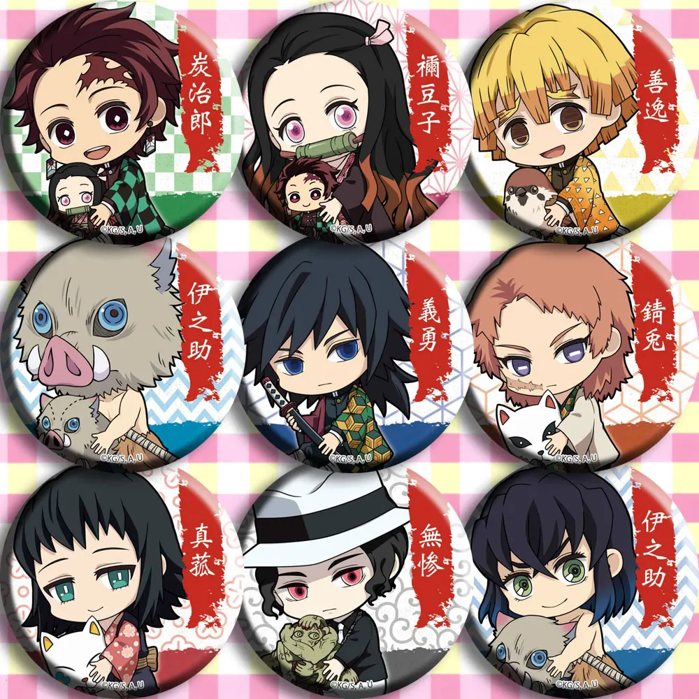 

9 Type Anime Demon Slayer: Kimetsu no Yaiba Kamado Tanjirou Agatsuma Zenitsu Kamado Nezuko Cosplay Prop Brooch Plastic Badges