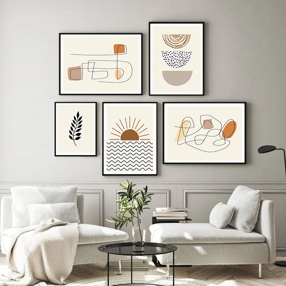 Astratta Sun Rising Line Beige Boho Poster Modern Canvas Painting Wall Art Stampe Immagini Per Soggiorno Interni Home Decor