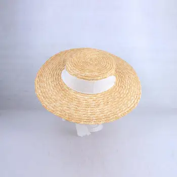 

Women Natural Wheat Straw Hat Ribbon Tie 10cm Brim Boater Hat Derby Beach Sun Hat Cap Lady Summer Wide Brim UV Protect Hats 2020