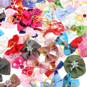

100Pcs Dog Hair Bows Pet Cat Topknot Bows Puppy Hair Bows Dog Cat Hair Accessories Colors Random