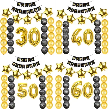 

Birthday 30 40 50 60 years Black Gold Balloon Happy 30 Birthday Gold Balloon and Happy Birthday Banner Party Decorations Adult