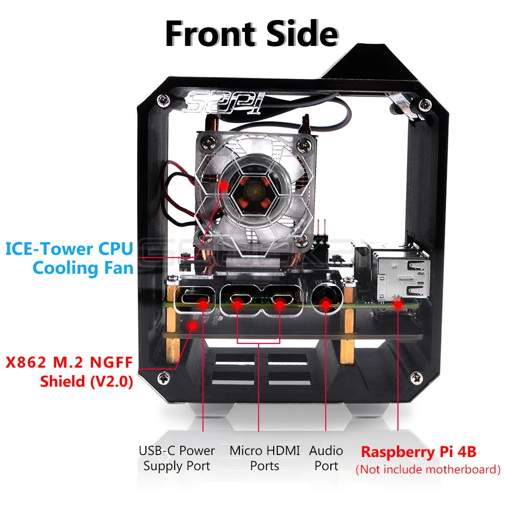 Geeekpi Raspberry pi Mini Torre Nas Kit com Torre de Gelo X862 Placa para Raspberry pi 4b Modelo b Acessórios p/ quadro de demonstração - Imagem 2