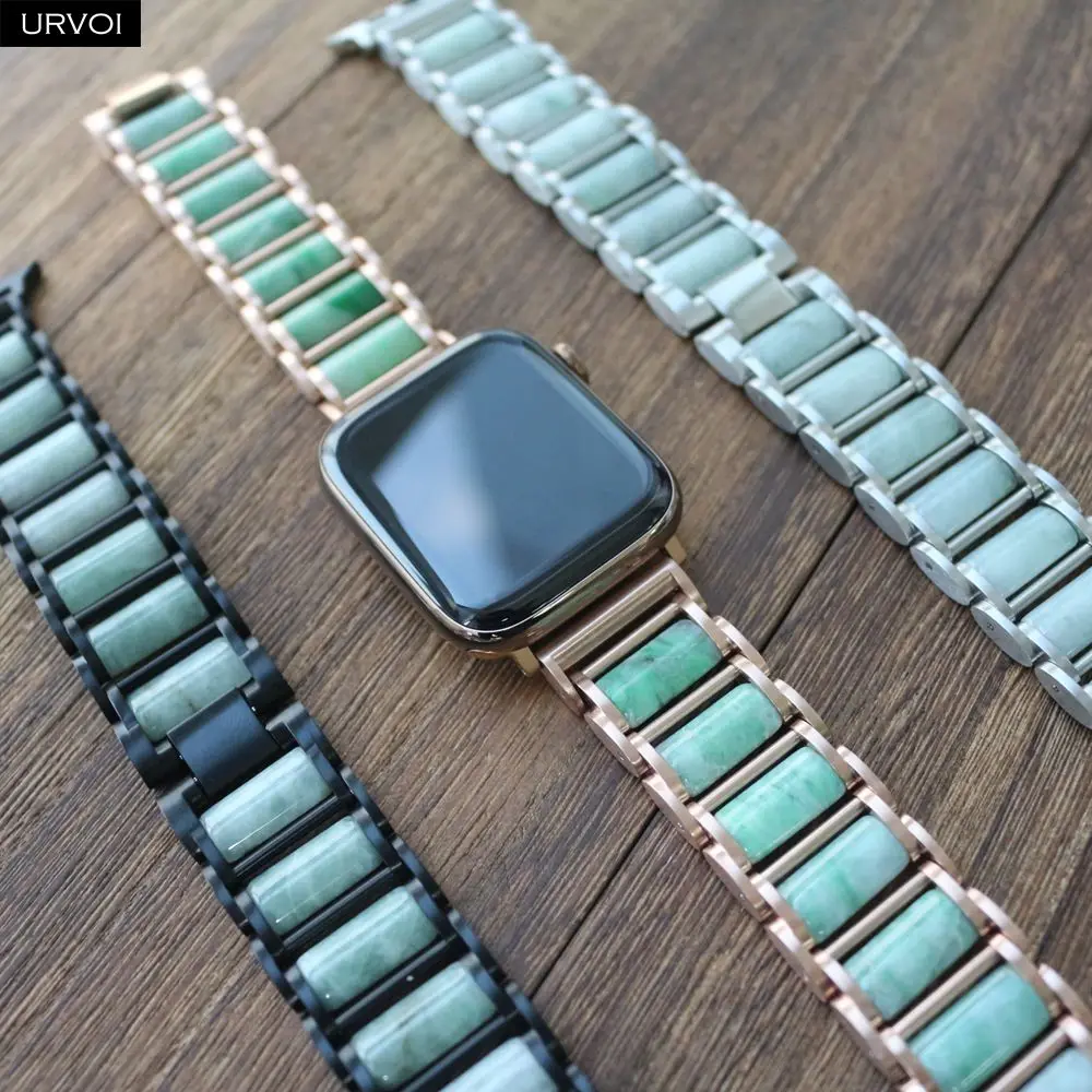 URVOI link Браслет для Apple Watch series 5 4 3 2 1 ремешок для iwatch из нержавеющей стали с агатовым ремешком роскошный прочный дизайн
