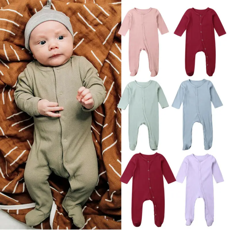 

Focusnorm 5 Styles Fashion Baby Girl Newborn Boy Clothes Set Outfit Romper Soft Solid Long Sleeve Jumpsuit Playsuit