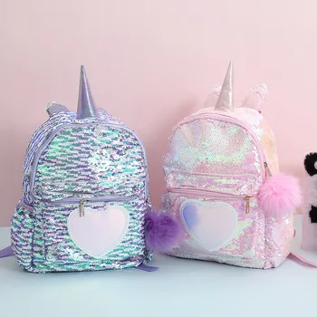 

Girl Backpack Schoolbags Rucksack Unicorn Sequins Teennager Toddler Cartoon Women PU Leather Large Capacity Bag Mochila Feminina