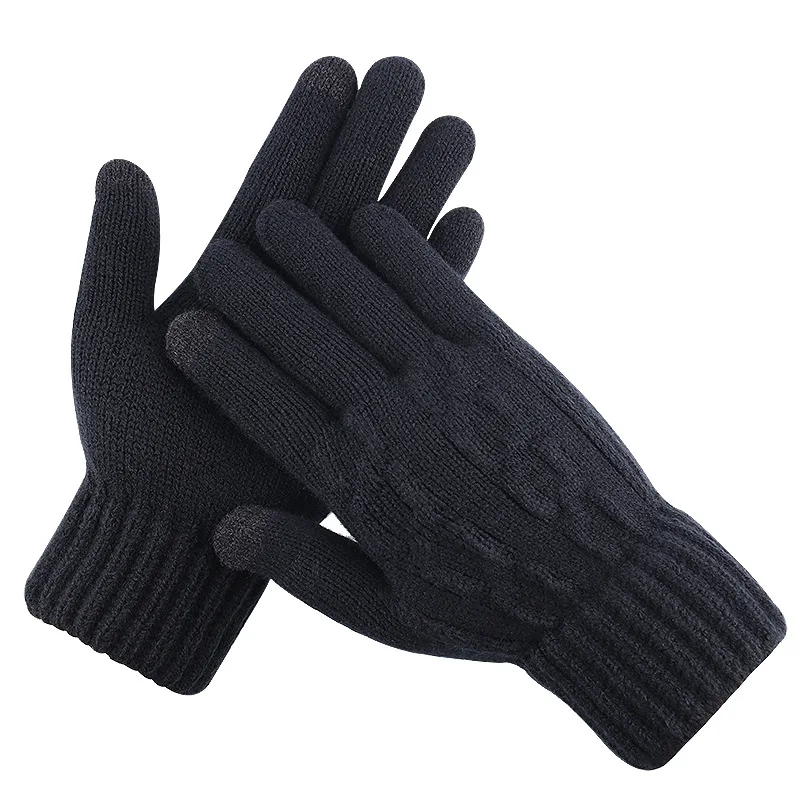 New Winter Man Keep Warm Touch Screen Plus Cashmere Thicken Knitted Gloves Outdoor Cycling Windproof Elasticity Male Soft 