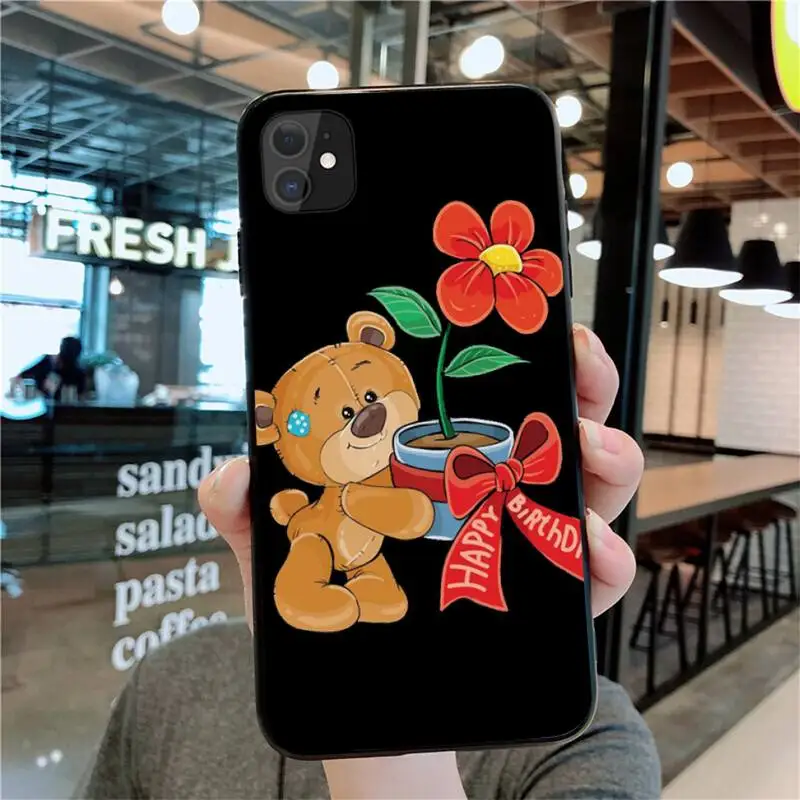Tatty Тедди ТПУ Черный чехол для телефона Корпус iPhone 11 pro XS MAX 8 7 6 6S Plus X 5S SE 2020 XR