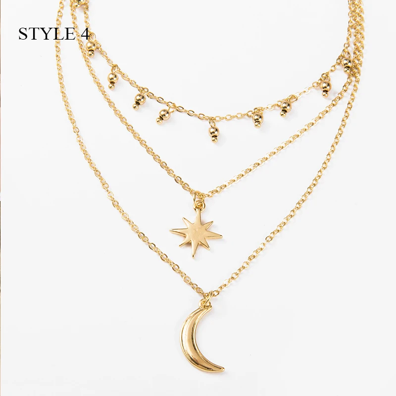 Style 4 Дикое и свободное модное многослойное ожерелье на цепочке и кулоны с Луной и круглым баром, Очаровательное ожерелье-чокер для женщин, Золотое колье, Женские Ювелирные изделия - Окраска металла: Style 4