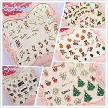 Рождественские 3D наклейки для ногтей Снеговик Санта Клаус Олень Дизайн ногтей год слайдер маникюр Полный Обертывания инструмент