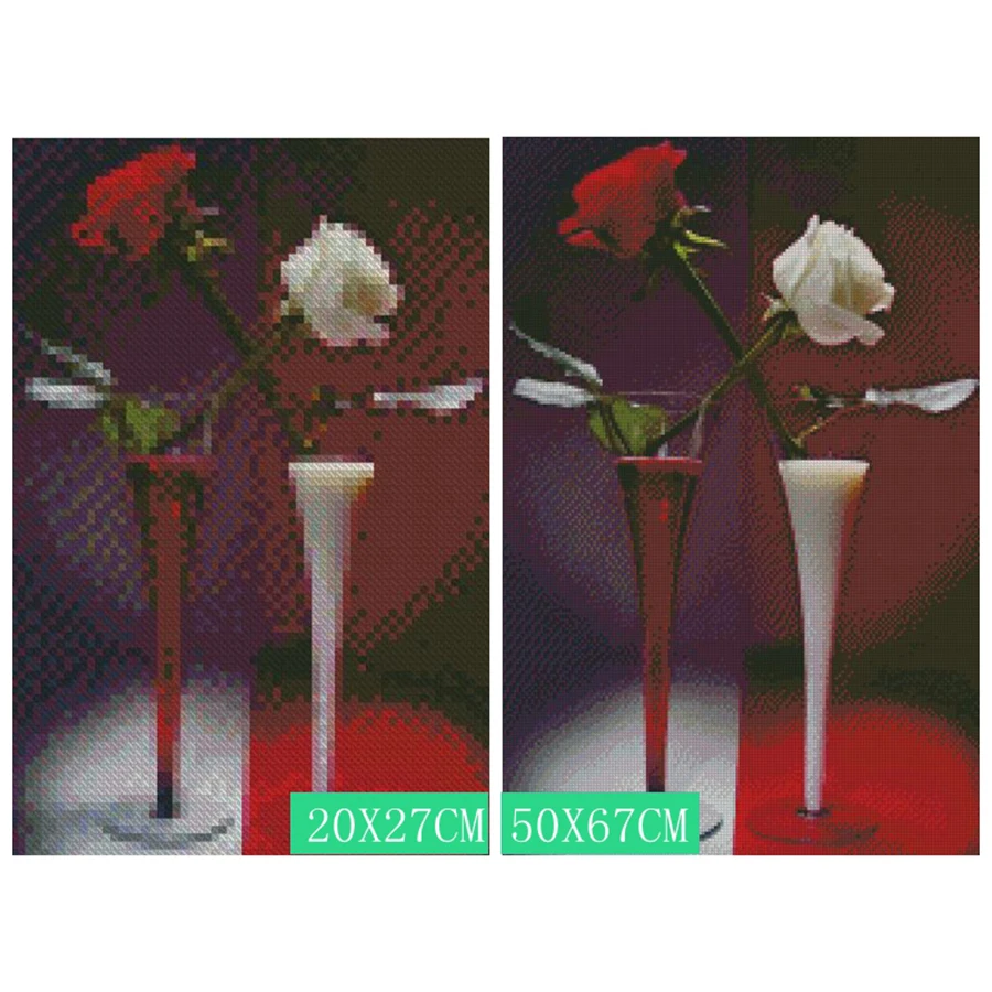 Полный 5D Diy Daimond вышивка крестом &quotкрасная роза и белая роза&quot 3D круглая Алмазная