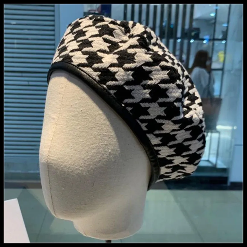 Роскошные фирменные дизайнерские модные береты в ломаную клетку, шапки, женские береты с плоским верхом, женские черно-белые шапки Bonia, женские дизайнерские береты, шапка