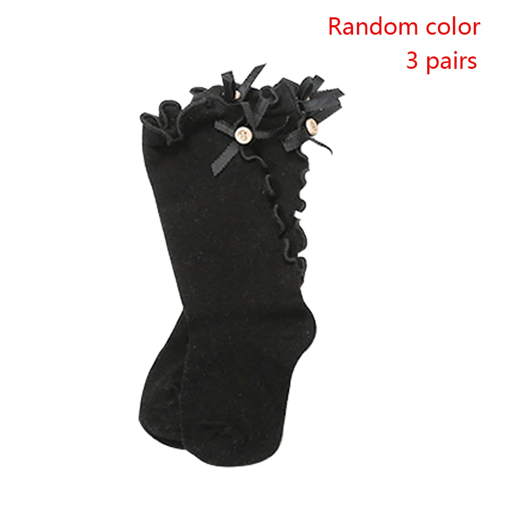 3 Pair Random Color Baby Socks Knee High Toddler Cotton Tube Girls Bowtie Children Leg Warms Infant Bow Wood Ear Socks
