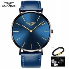 GUANQIN синие мужские s часы лучший бренд класса люкс ультра тонкие кварцевые часы мужские модные деловые водонепроницаемые наручные часы из нержавеющей стали