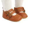 Baby Girls Boys Non-Slip PU First Walking Shoes, Buckle Strap Soft Sole Solid Infant Slip-on Sock Shoes 2