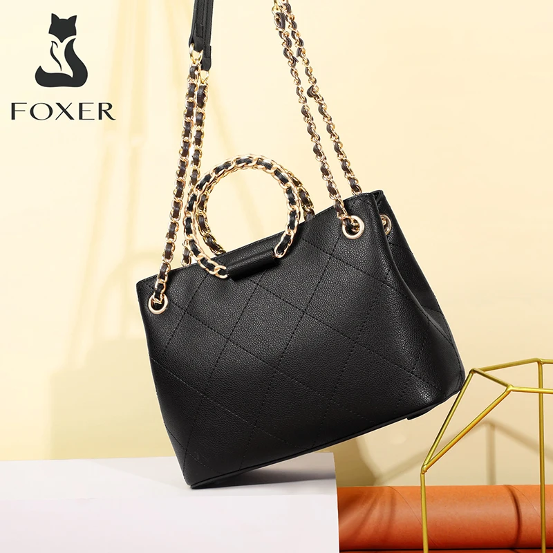 

FOXER Women's Genuine Leather Handbag Designer Large Capacity Commute Totes for Female Casual Ladies Shoulder Cross-body Bag