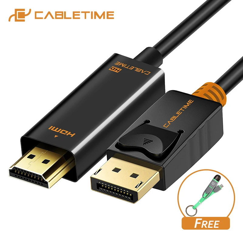 

CABLETIME DisplayPort To HDMI Cable 4k hdmi cable DP to HDMI 1080P/4K 60hz Converter DP 1.2 for HDTV Projector Laptop PC C072