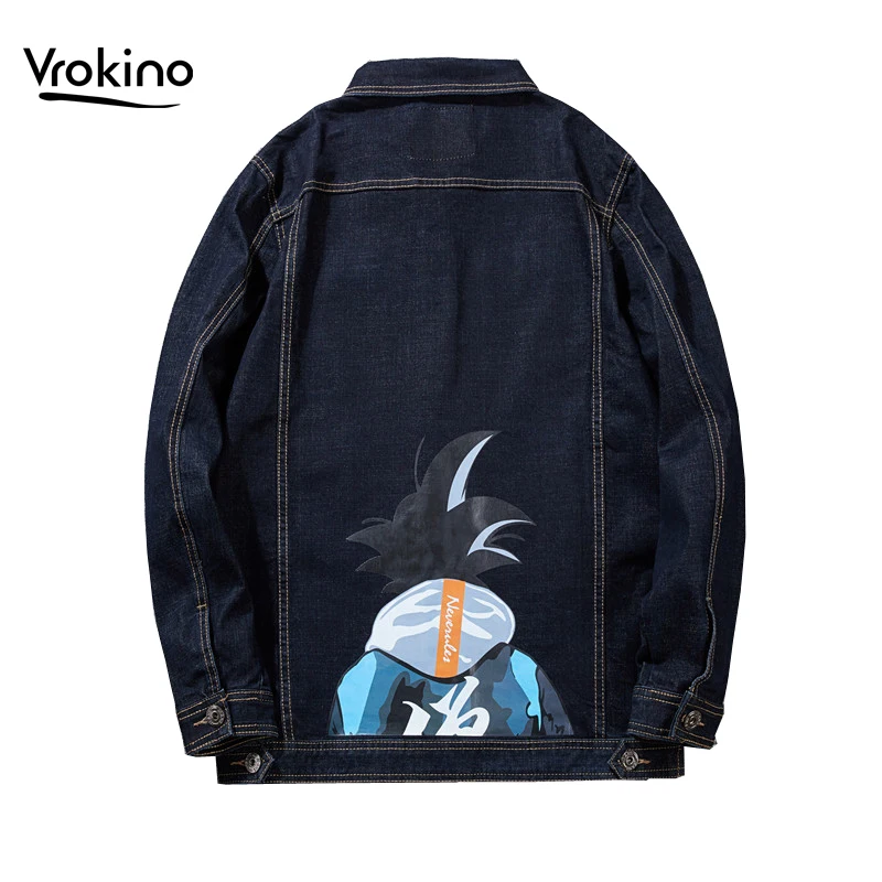 

VROKINO Brand Autumn and Winter 2019 New Men's Cotton Denim Jacket Fashion Print Design Street Large Size Jacket 4 Styles