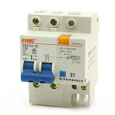 

6000A Overload Protection 2P DIN Rail Circuit Breaker DZ47LE-32 32A