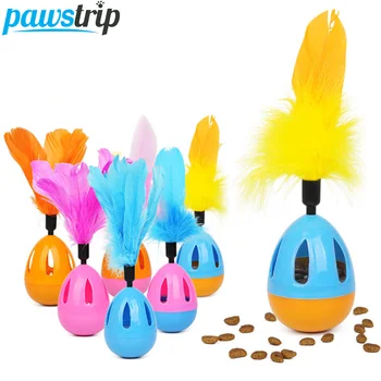 

Interactive Cat Toy Feather Tumbler Pet Food Dispenser Snacks Treats Feeder Colorful Ball Toys For Cats Kitten Toys