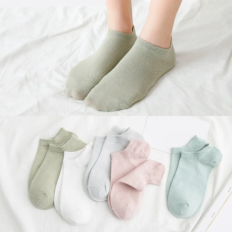 5 пар/лот, женские носки ярких цветов, однотонные носки-башмачки для лета, дышащие повседневные хлопковые носки для девочек