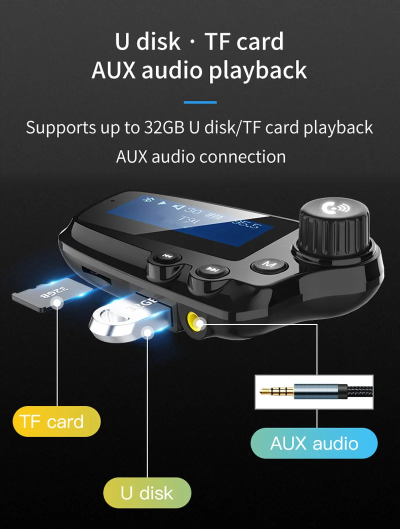 Bluetooth 5 0 автомобильный комплект громкой связи fm передатчик AUX аудио приемник