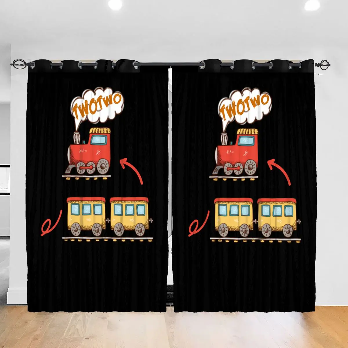 

Living Room Sun Block Curtain Two Two Train 2nd Birthday Party Light Shading Bedroom Blackout Window Curtains 52x72In