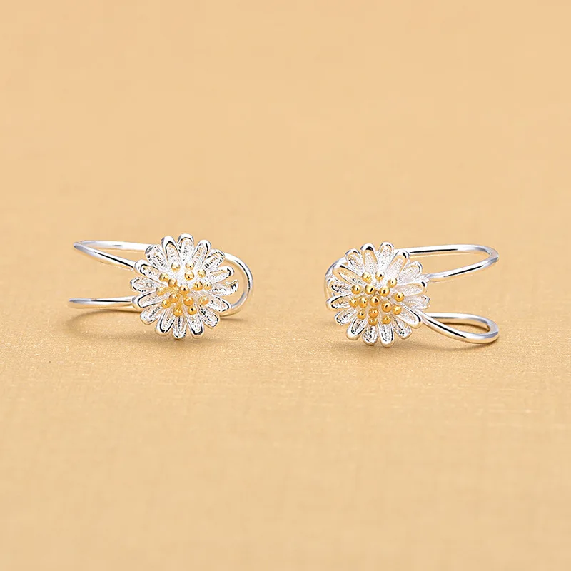 Серьги-клипсы женские из серебра 925 пробы с цветком Маргаритки | Украшения и